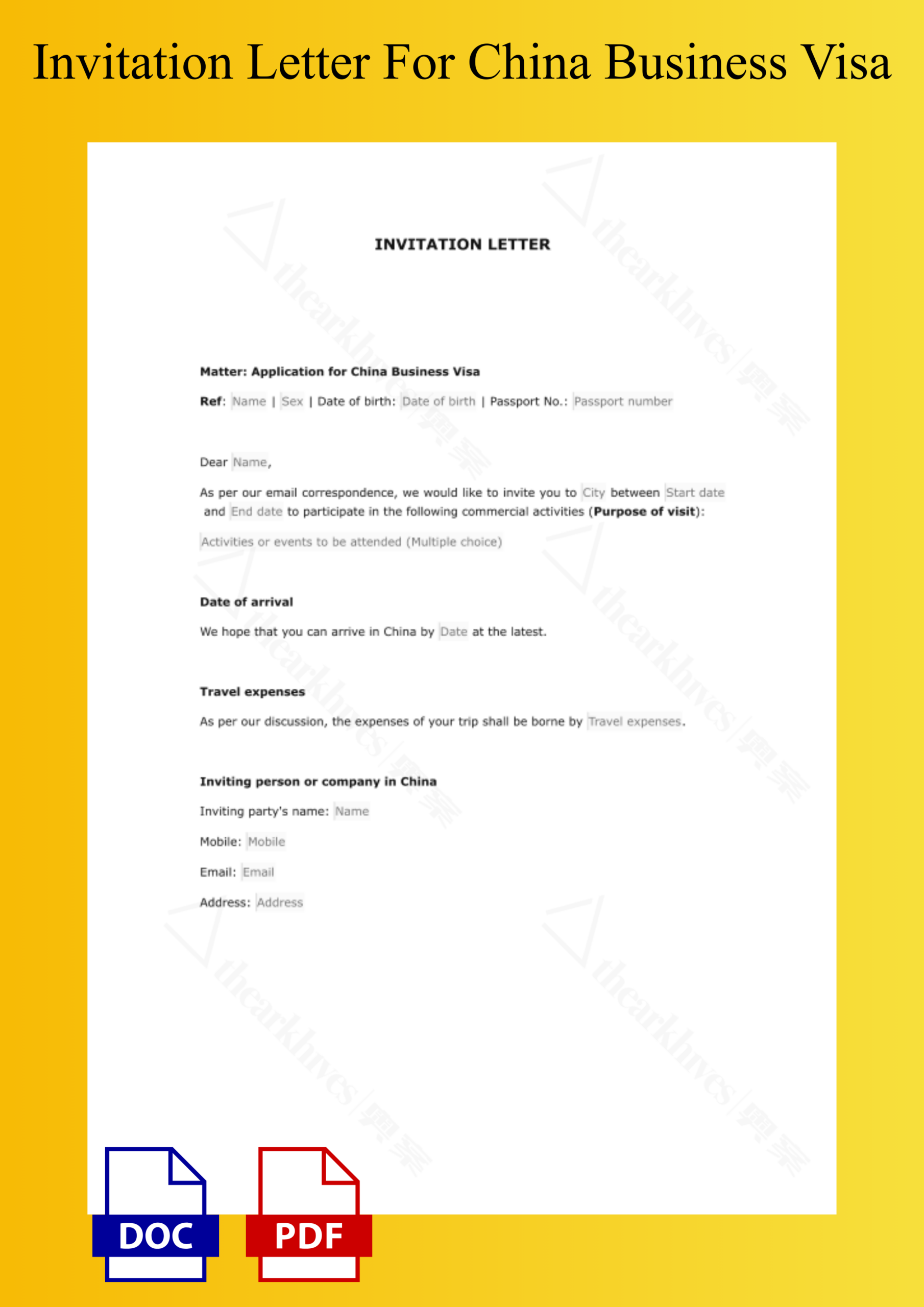 Invitation Letter for China Business Visa