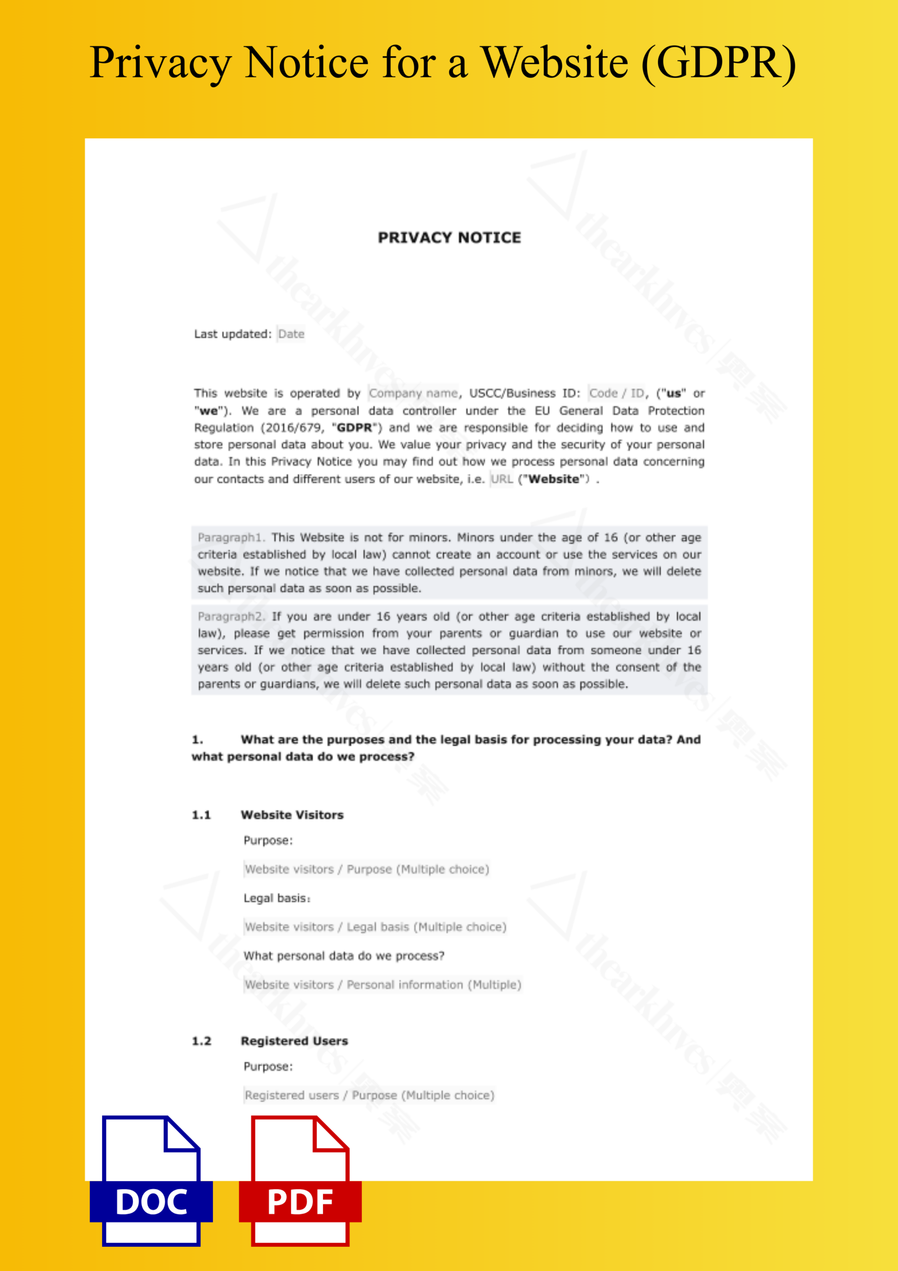 Privacy Notice for a website (GDPR)